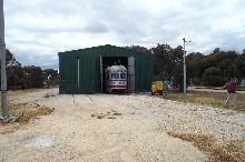 H1 381 moveing slowly out of the new shed