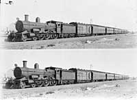 Publicity photograph of the Trans-Australian Express at Port Augusta, circa 1917.