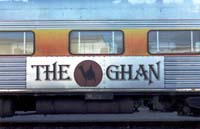 Ghan logo on car side.