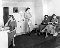   First class sitting car interior showing the women toilet area