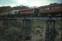 19<sup>th</sup> May 1986 Pichi Richi Railway train on Woolshed flat bridge - cars <em>Wandana</em> +  <em>Lincoln</em> + 74 + <em>Light</em>