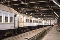 11.7.1990 Port Pirie car barn - dining car XDA 52 + theatrette car OWB144 + sleeper XE1