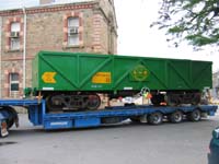 21<sup>st</sup> October 2005,Islington  AOPY34073 being transported out of gate on back of a truck  ex CR Leigh Creek coal wagon