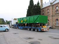 'cd_p1024953 - 21<sup>st</sup> October 2005 - Islington  AOPY34073 being transported out of gate on back of a truck  ex CR Leigh Creek coal wagon'