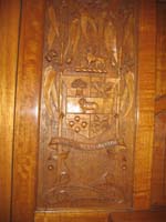 'cd_p1028561 - 9<sup>th</sup> April 2006 - Keswick  Interior SS 44 - Prince of Wales car - lounge area - carved coat of arms panel'