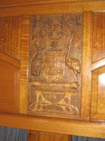 'cd_p1028563 - 9<sup>th</sup> April 2006 - Keswick  Interior SS 44 - Prince of Wales car - lounge area - carved coat of arms panel'