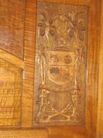 'cd_p1028565 - 9<sup>th</sup> April 2006 - Keswick  Interior SS 44 - Prince of Wales car - lounge area - carved coat of arms panel'