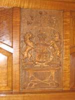 'cd_p1028566 - 9<sup>th</sup> April 2006 - Keswick  Interior SS 44 - Prince of Wales car - lounge area - carved coat of arms panel'