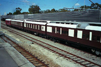 'ir_fedtrn2 - 27th October 2001 - AVEP 350, Federation Train (BRBF 1, AF 26 and D 20),  and Wegmann car ARE 107 at East Perth Terminal (with the station canopy in behind the train were when the train was open for public inspection).'