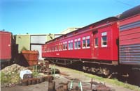 'pda_6085_07 - Saturday 21<sup>st</sup> October 2000 - Wooden bodied former V&SAR Joint Stock sleeping car <em>Tambo</em> undergoing restoration at the West Coast Railway Ballarat East Workshops.'