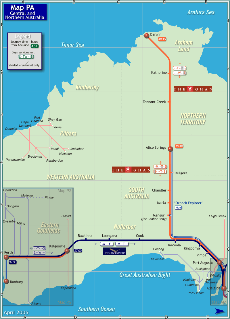 Rail Map of Central and Northern Australia