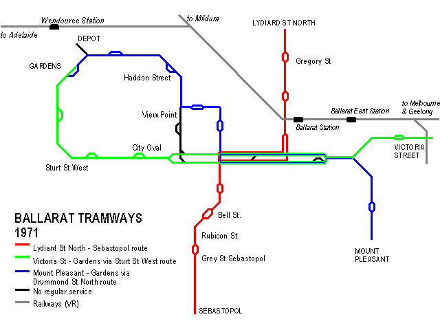 [Map of Ballarat tram system]