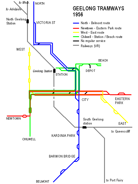 [Map of Geelong tram system]