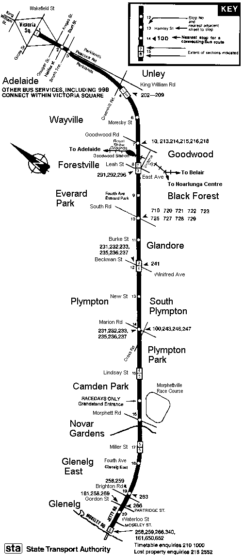 [Route map of Glenelg tram line]